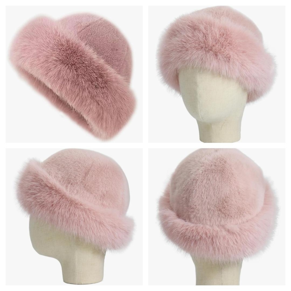 Elegant Pink Faux Fur Hat - Picture 2 of 2